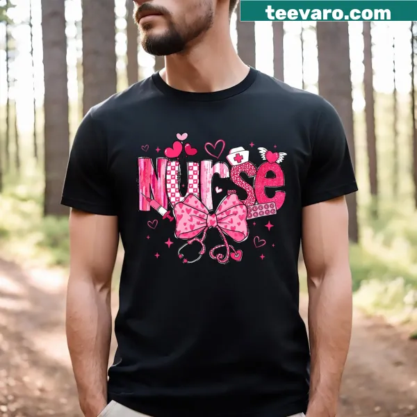 Cute nurse Valentine's Day t-shirt with stethoscope graphic