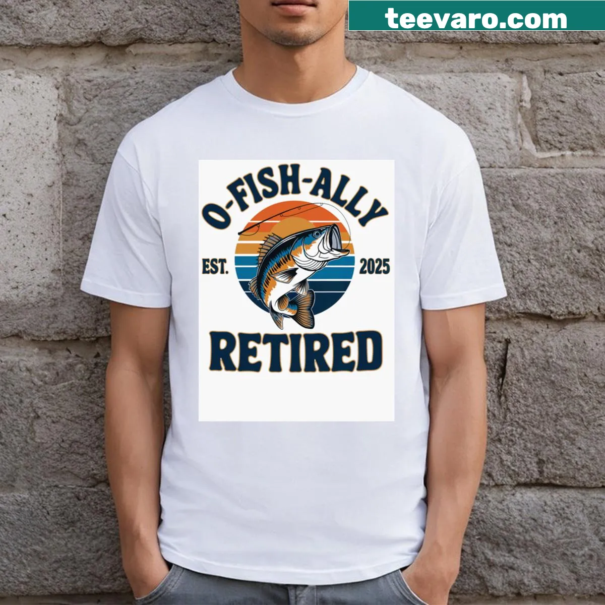 Retirement themed fishing shirt with fish and fishing gear illustration — on a men's t-shirt