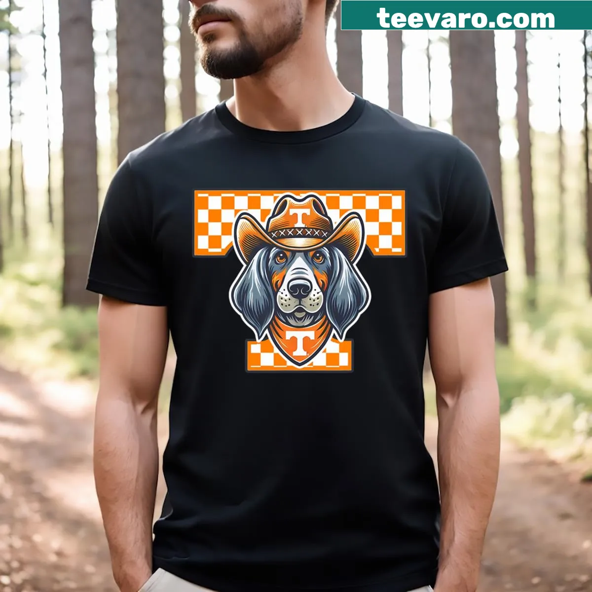Cartoon cowboy dog T-shirt for men and kids featuring Tennessee Hound — on a men's t-shirt
