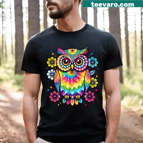 Owl artwork T-shirt featuring floral design, ideal for owl lovers