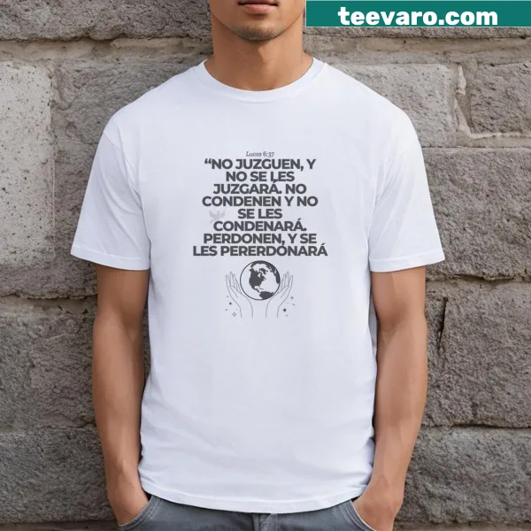 T-shirt featuring a peace and forgiveness message.