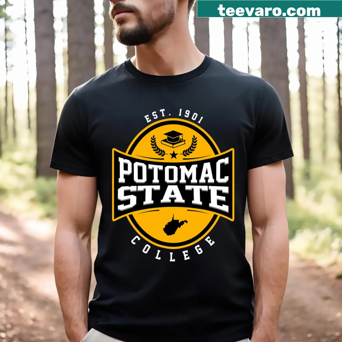 Vintage design of Potomac State College on a T-shirt — on a men's t-shirt