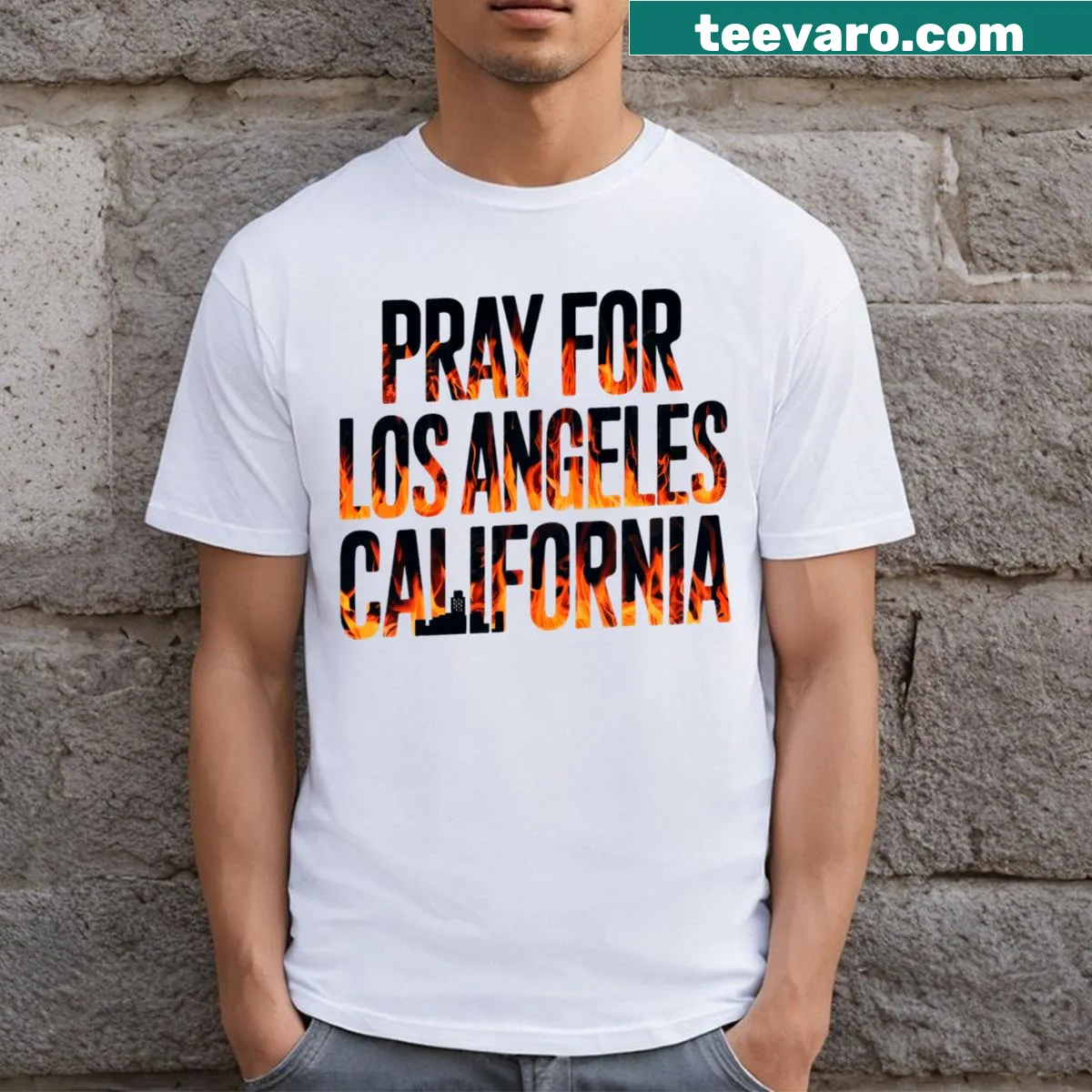 T-shirt with a strong supportive message for Los Angeles — on a men's t-shirt
