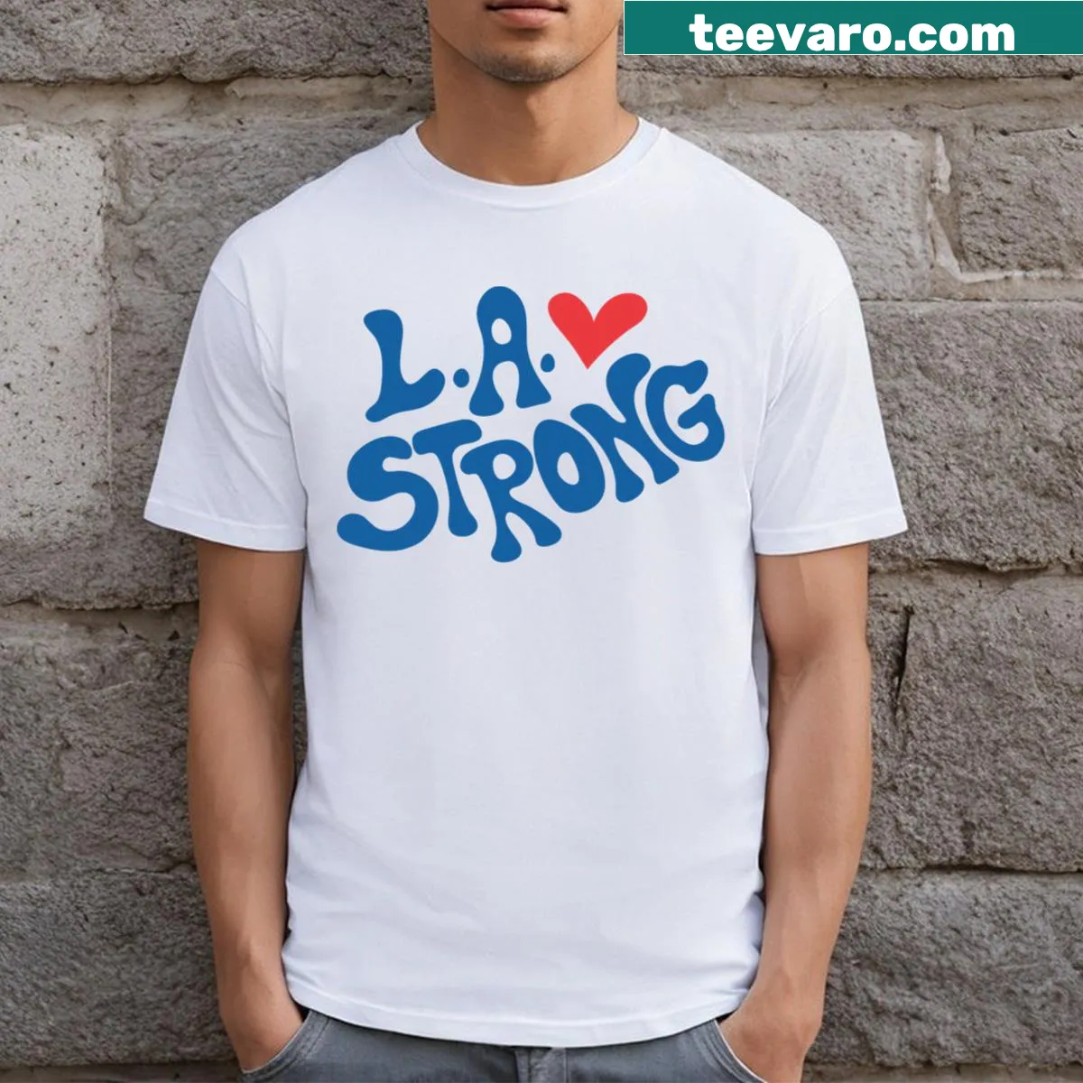 Heartfelt t-shirt with supportive text for California and Los Angeles — on a men's t-shirt