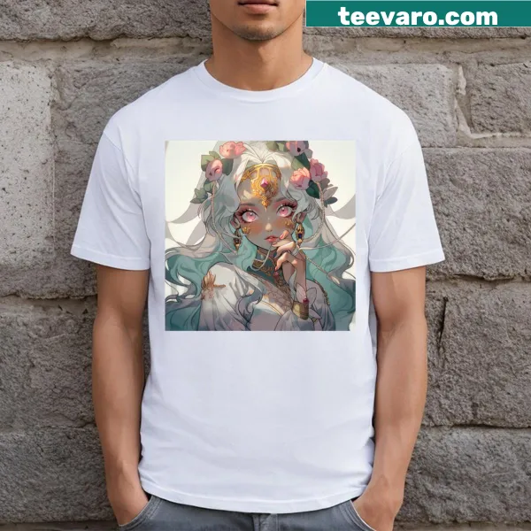 Illustrated t-shirt featuring a princess surrounded by flowers