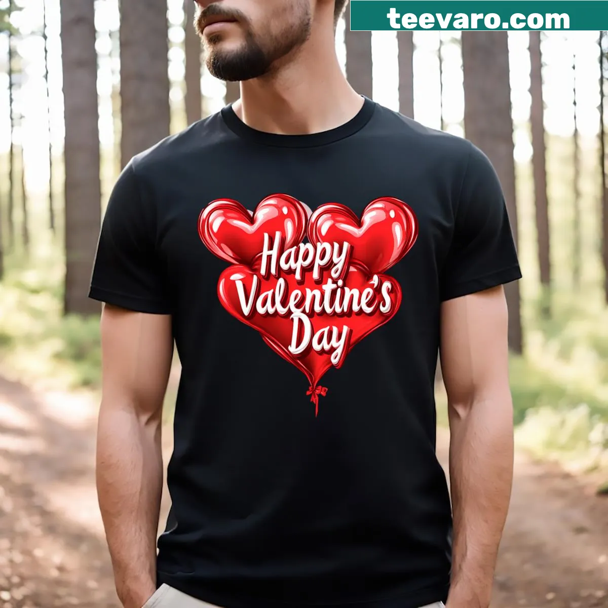 Valentine's Day t-shirt with love heart graphic — on a men's t-shirt