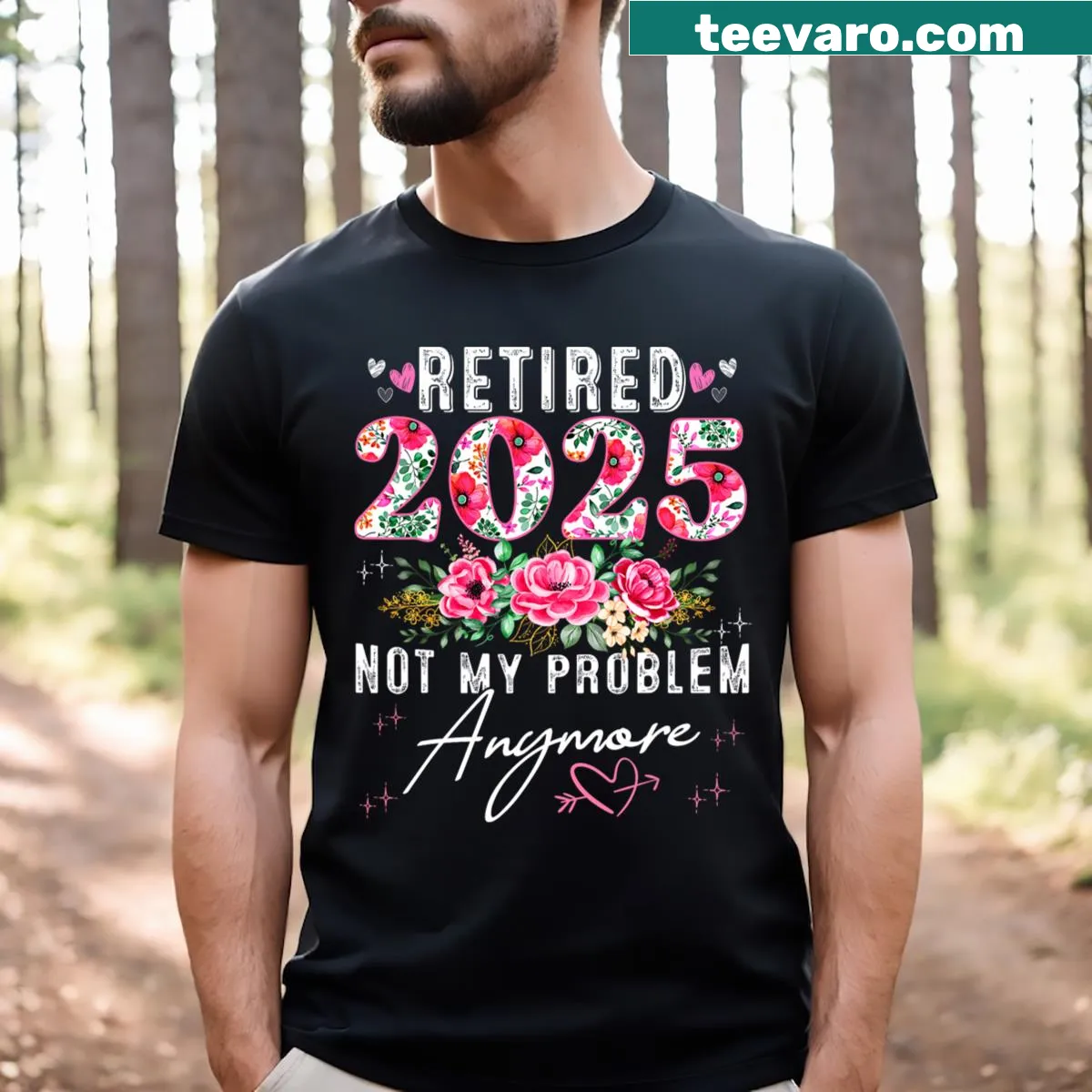 Funny floral retirement t-shirt for 2025 with humorous design. — on a men's t-shirt