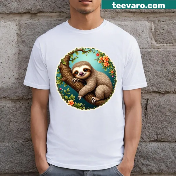 Adorable sloth graphic on a casual t-shirt