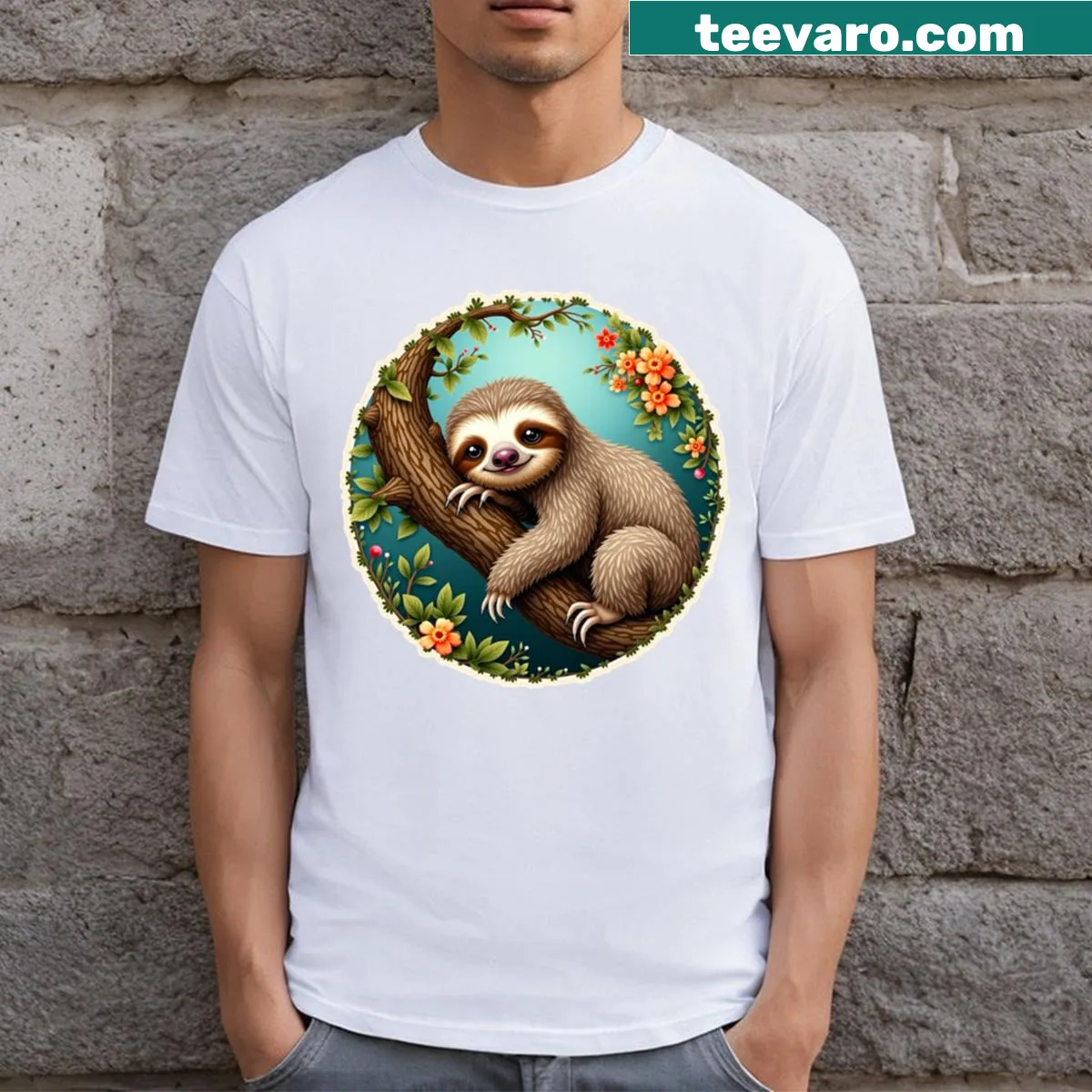 Adorable sloth graphic on a casual t-shirt — on a men's t-shirt
