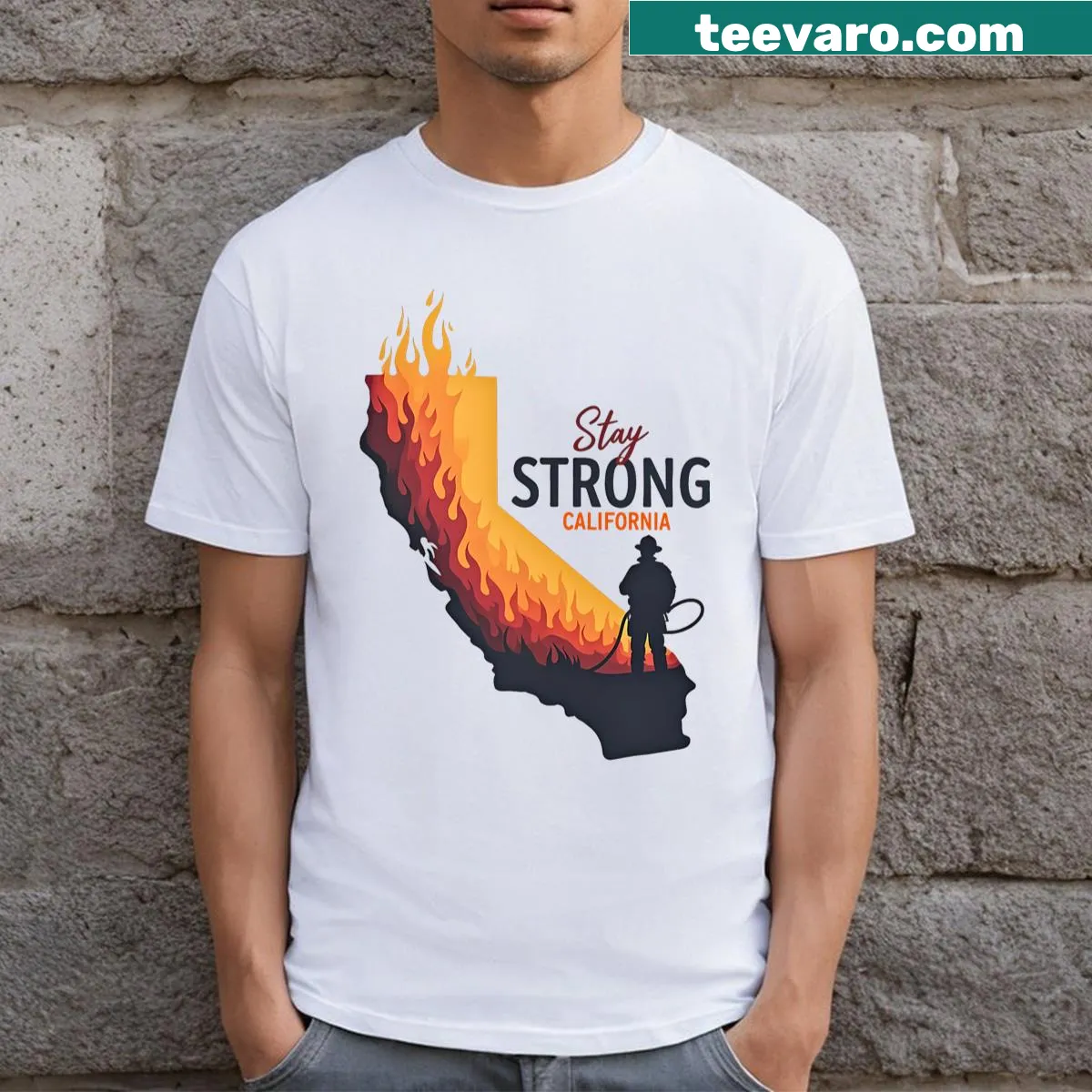 Support California love typography t-shirt — on a men's t-shirt