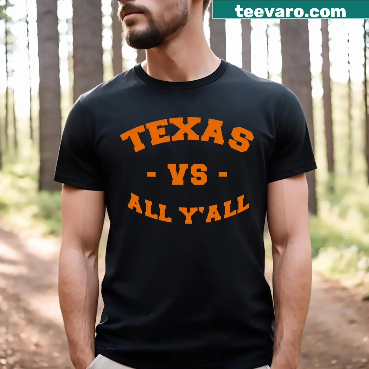 Humorous t-shirt reading 'Texas Vs All Yall' — on a men's t-shirt