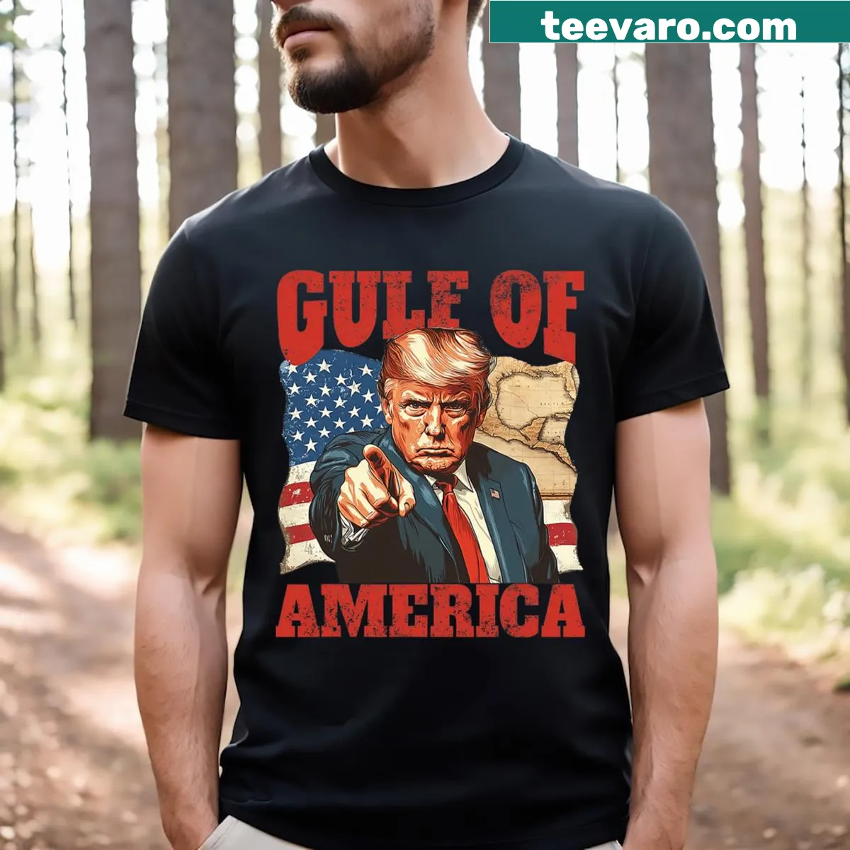 Graphic T-shirt with a humorous illustration of President Trump — on a men's t-shirt