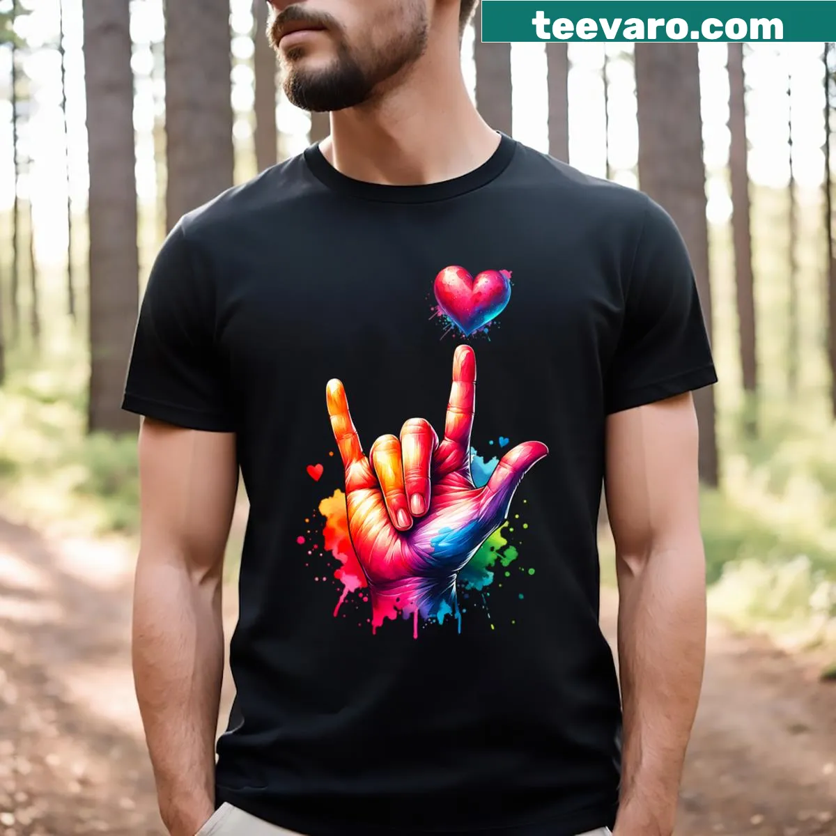 ASL I Love You graphic t-shirt — on a men's t-shirt