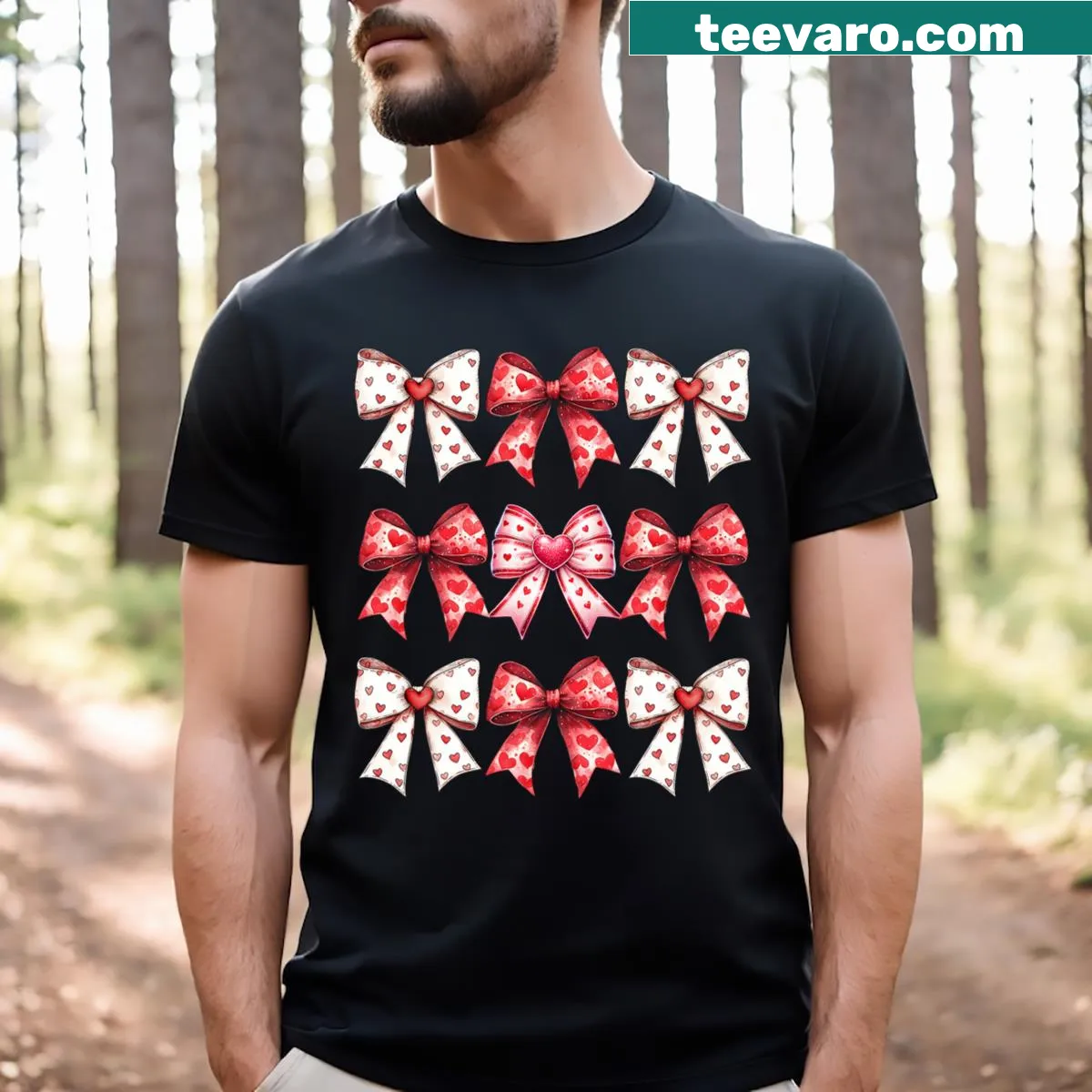 Kids Girls t-shirt with heart and bow ribbons for Valentine's Day — on a men's t-shirt