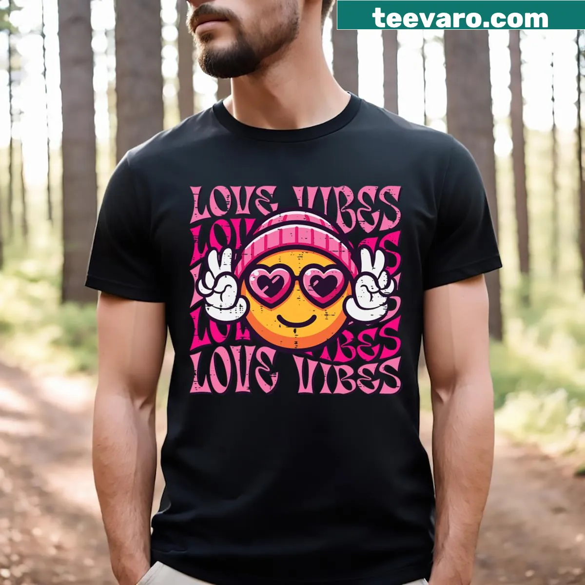 Retro style Valentine's Day t-shirt with love vibes for men and kids — on a men's t-shirt