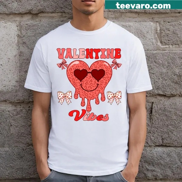 Cartoon t-shirt for kids featuring melting heart with leopard print for Valentine's Day