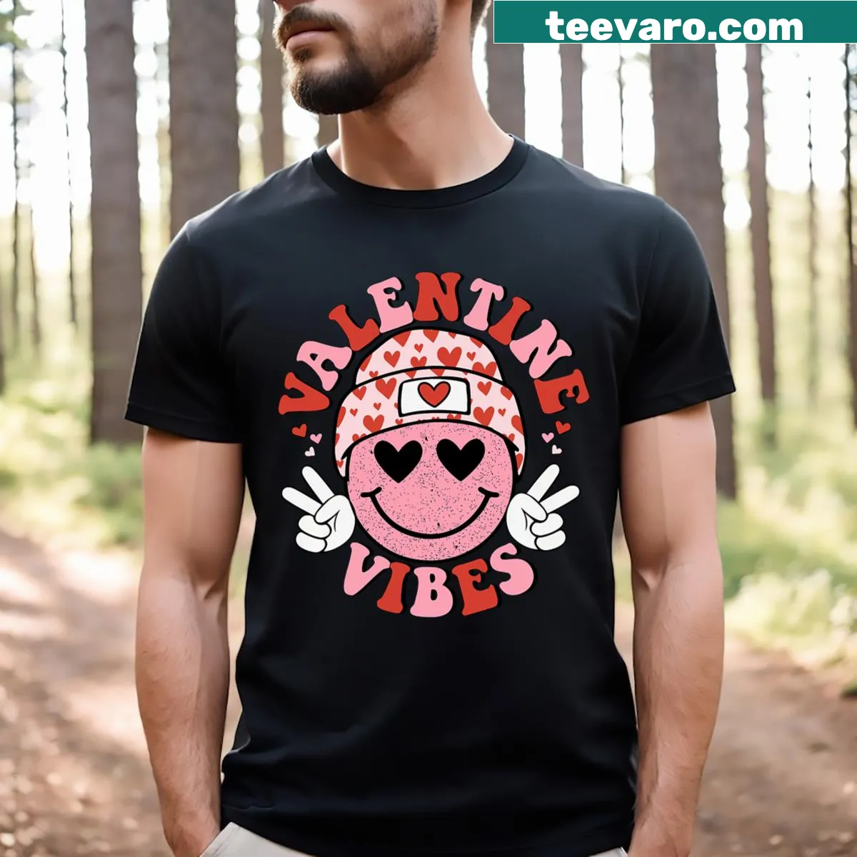 Playful T-shirt for Valentine's Day with a smiley face design — on a men's t-shirt