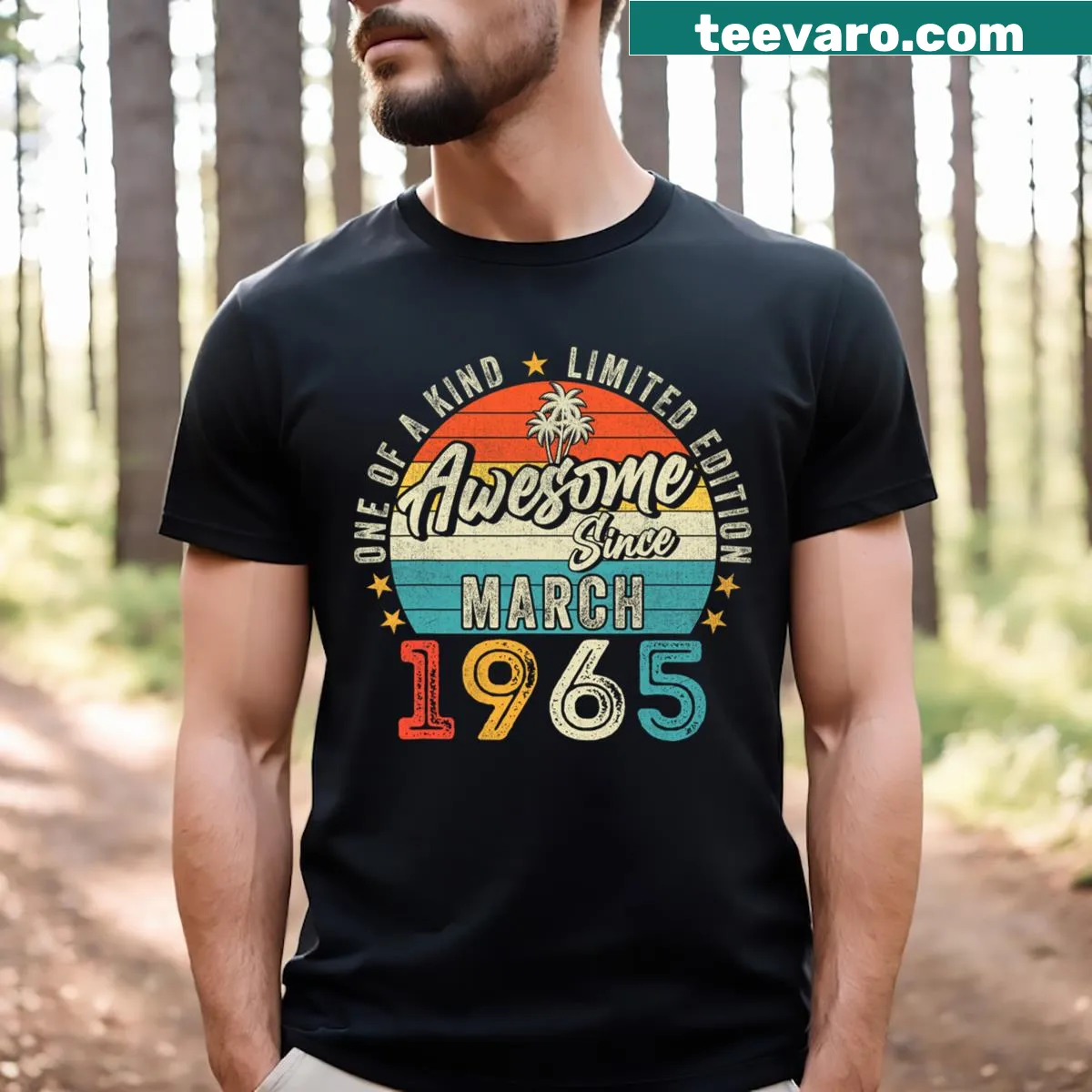 Vintage T-shirt for 60th birthday marking March 1965 — on a men's t-shirt