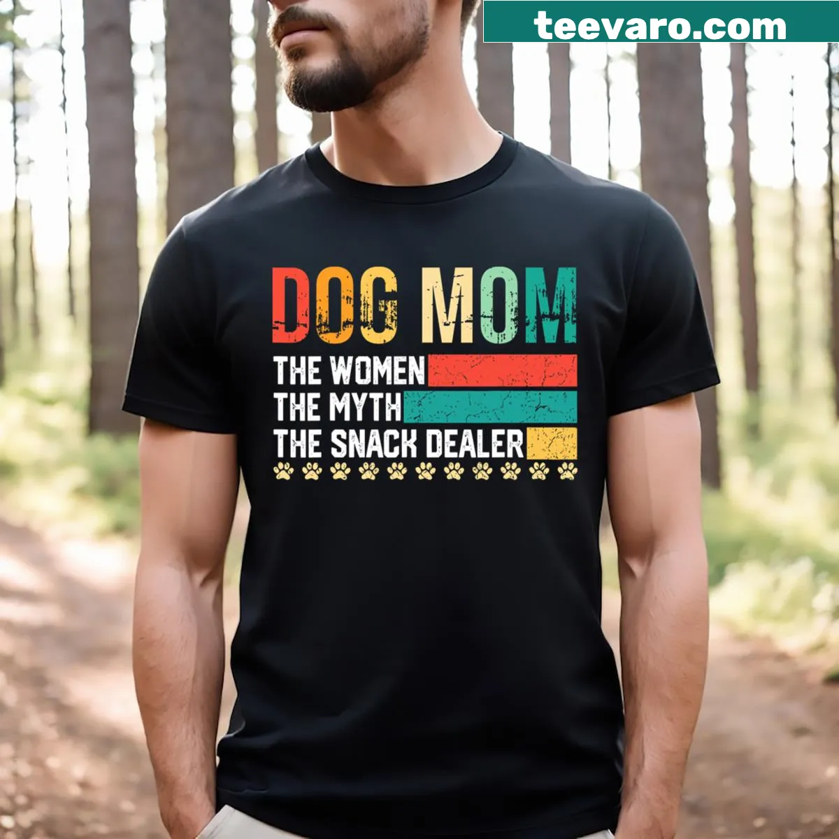 Vintage design promoting dog moms as snack dealers on Mother's Day — on a men's t-shirt