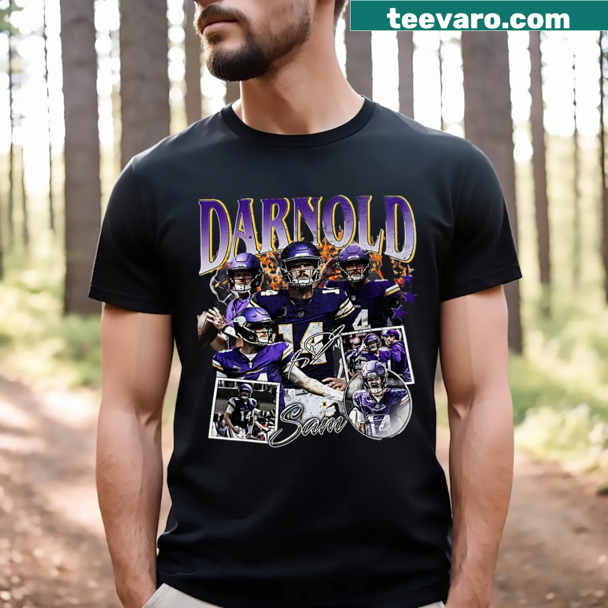 Vintage t-shirt featuring graphic design for Sam Darnold fans — on a men's t-shirt