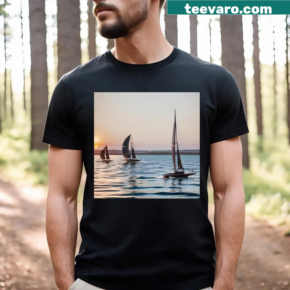 Abstract typography design representing wind and waves on a T-shirt — on a men's t-shirt