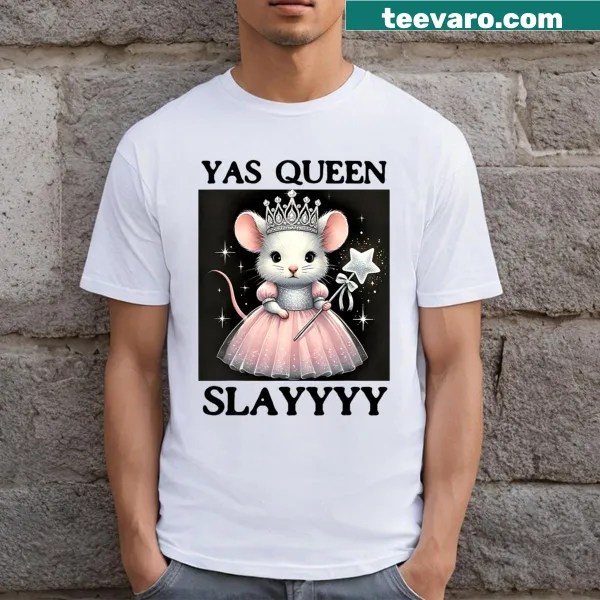 Girls T-shirt with the phrase 'Yas Queen Slay' and a rat meme design