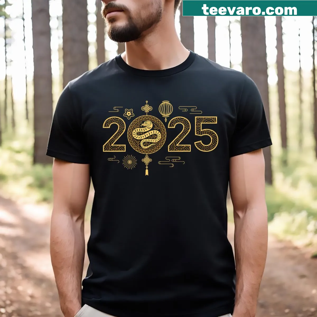 T-shirt celebrating the Year of the Snake 2025 for Lunar New Year — on a men's t-shirt