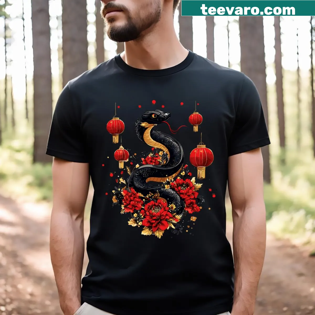 T-shirt for the Year of the Snake 2025 featuring zodiac symbols — on a men's t-shirt