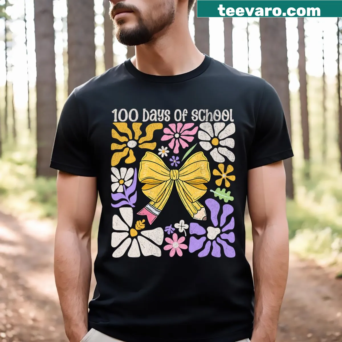 Groovy Coquette Teacher T-shirt for 100th day of school — on a men's t-shirt