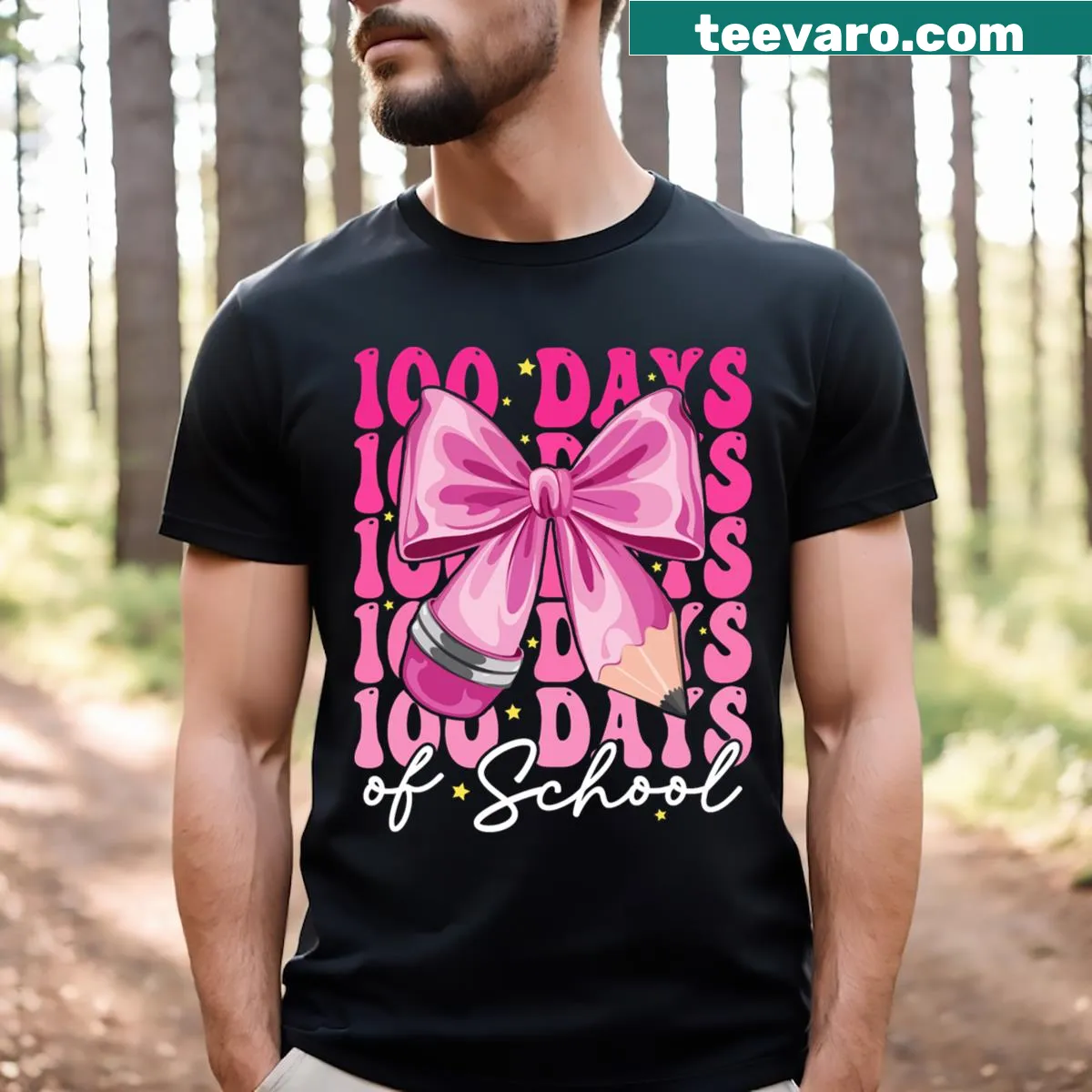 Cute bow graphic for girls celebrating the 100th day of school. — on a men's t-shirt