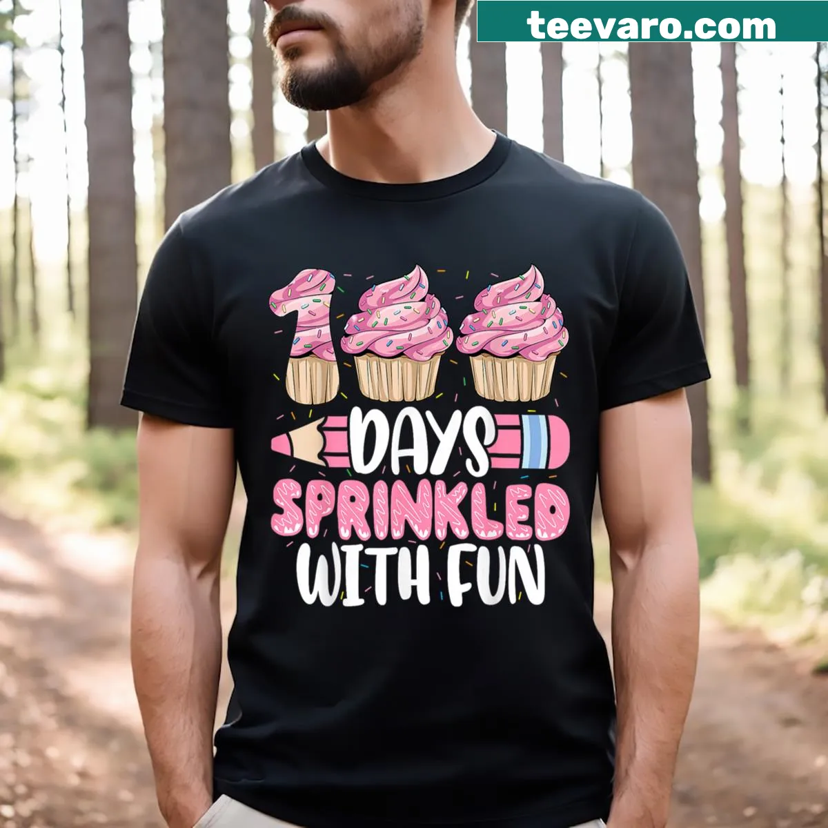 Cute cupcake design celebrating the 100th day of school for girls. — on a men's t-shirt