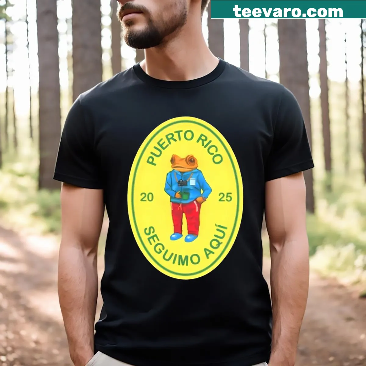 Vintage frog graphic t-shirt with 'Album Mas Fotos' text — on a men's t-shirt