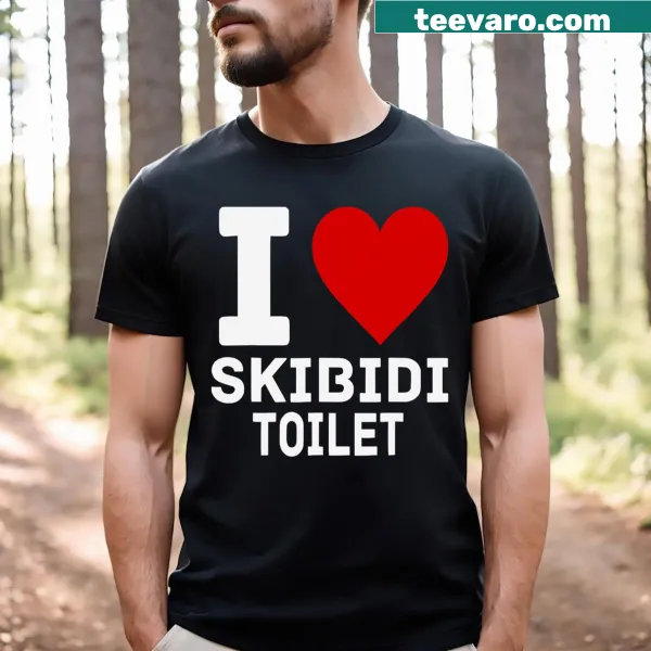 Graphic tee with 'I Heart Skibidi Toilet' text and playful illustration