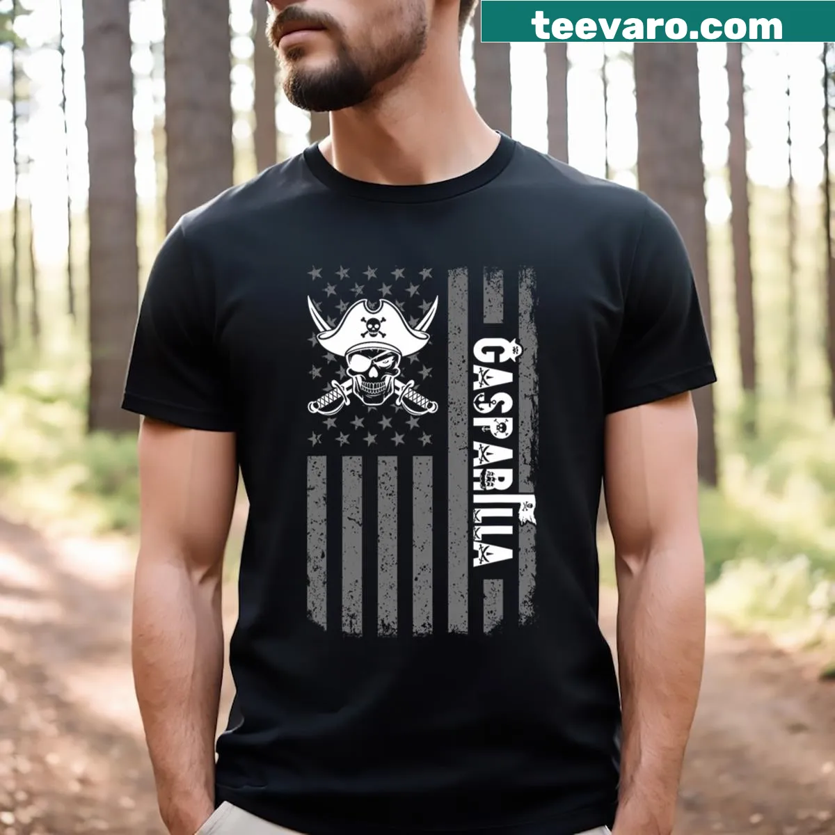 Gasparilla festival t-shirt featuring American flag design. — on a men's t-shirt