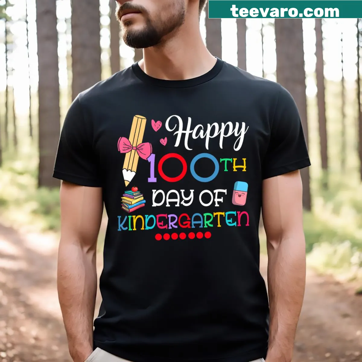 Celebratory T-shirt for kids commemorating 100th day of kindergarten — on a men's t-shirt