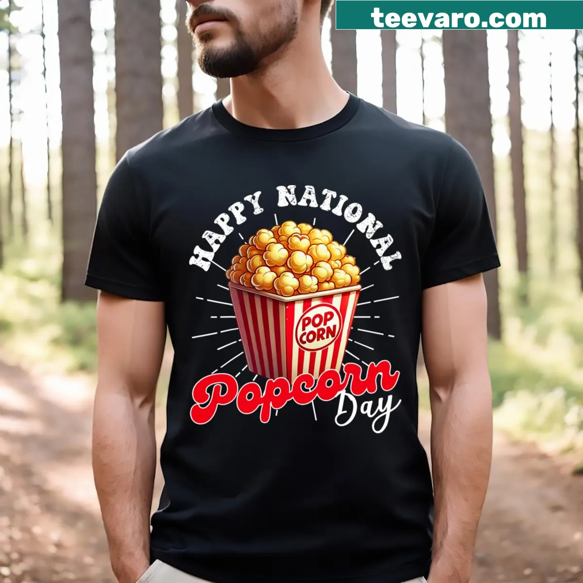Funny retro popcorn lover t-shirt for National Popcorn Day — on a men's t-shirt