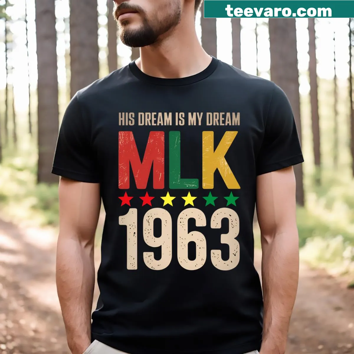 Inspirational MLK t-shirt with 'His Dream Is My Dream' text — on a men's t-shirt