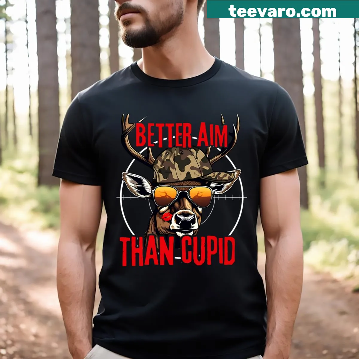 Witty Valentine's Day t-shirt with hunting theme and text — on a men's t-shirt