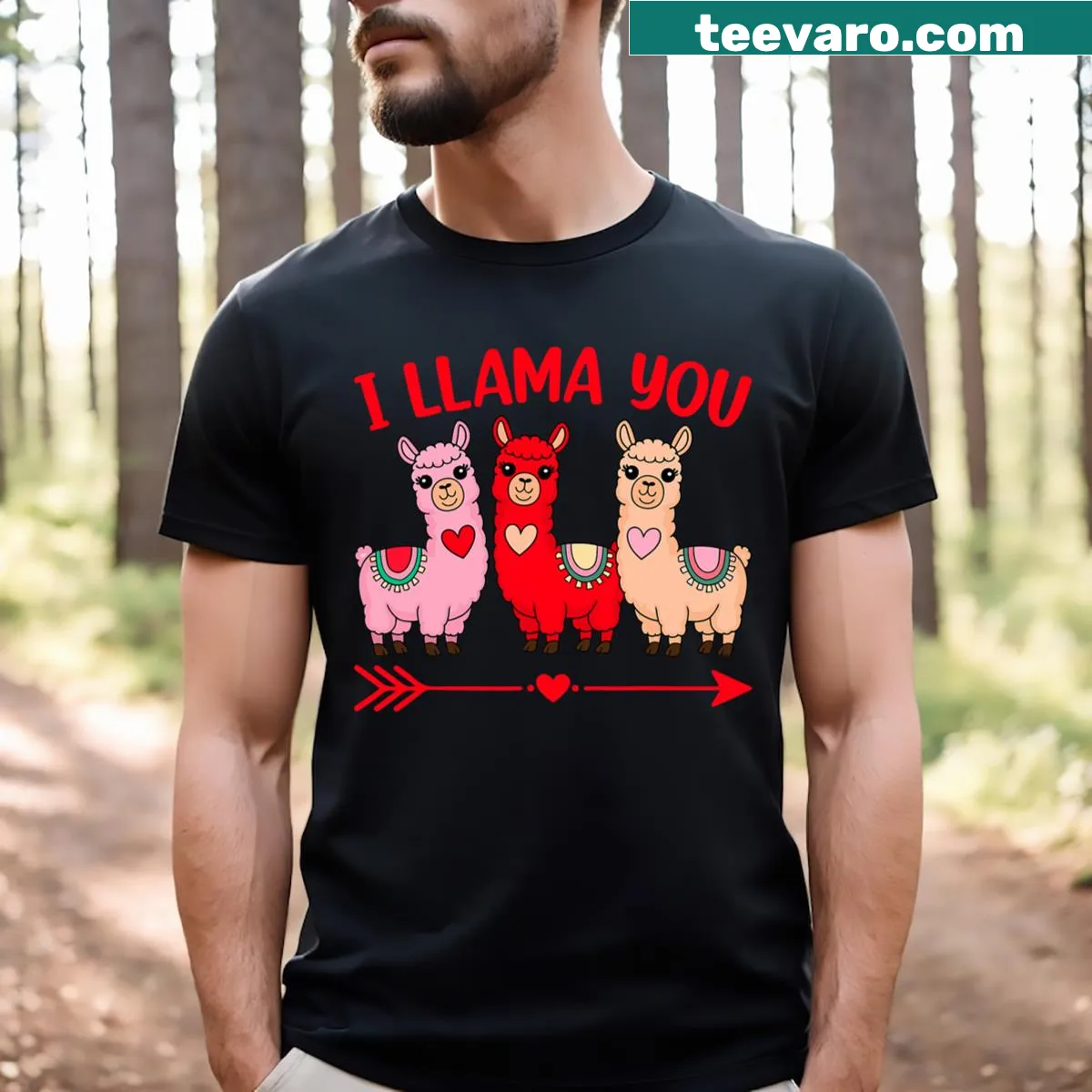 Cute T-shirt with 'I Llama You' and illustrated llamas for alpaca lovers — on a men's t-shirt