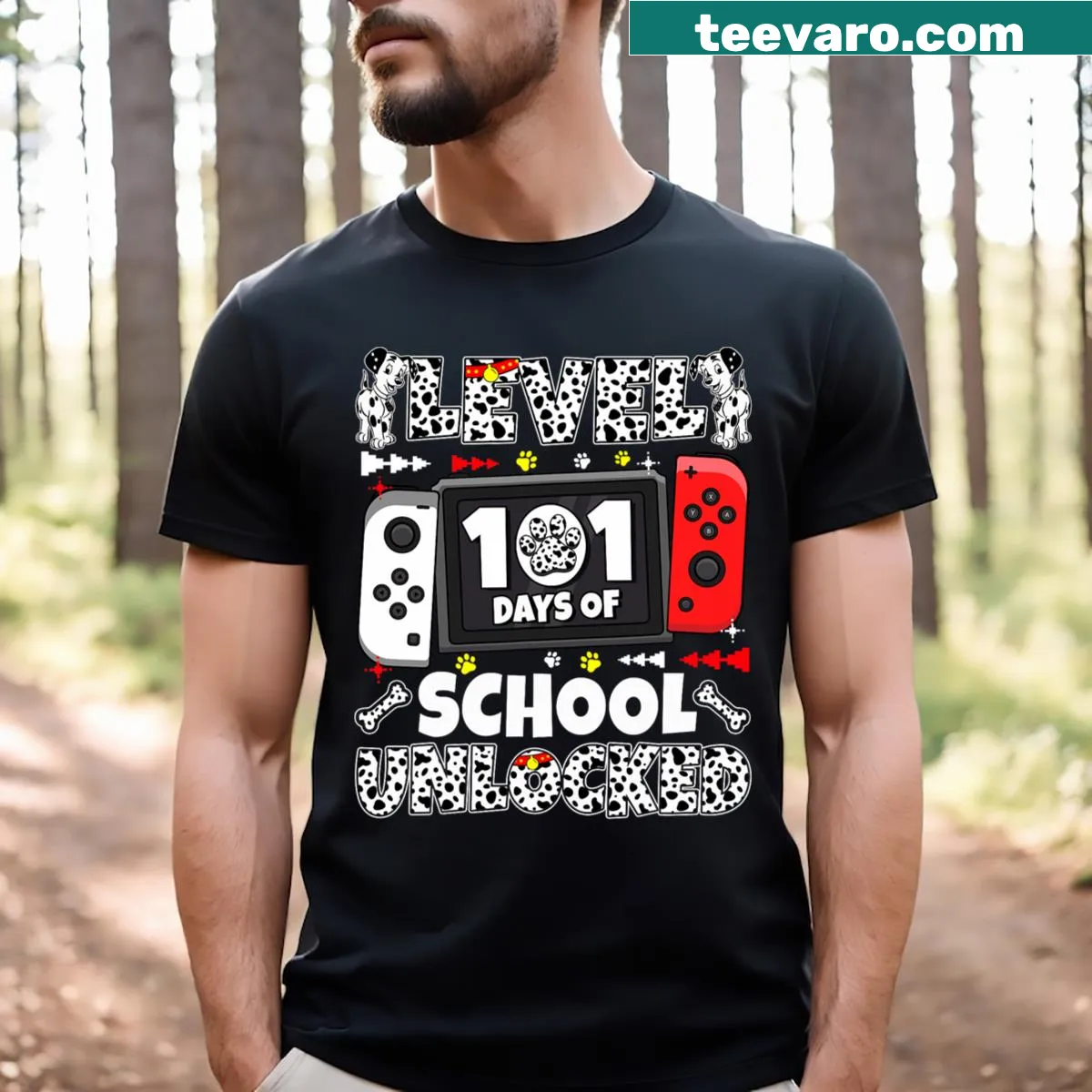 Cute dog graphic T-shirt for gamers celebrating 101 days of school — on a men's t-shirt