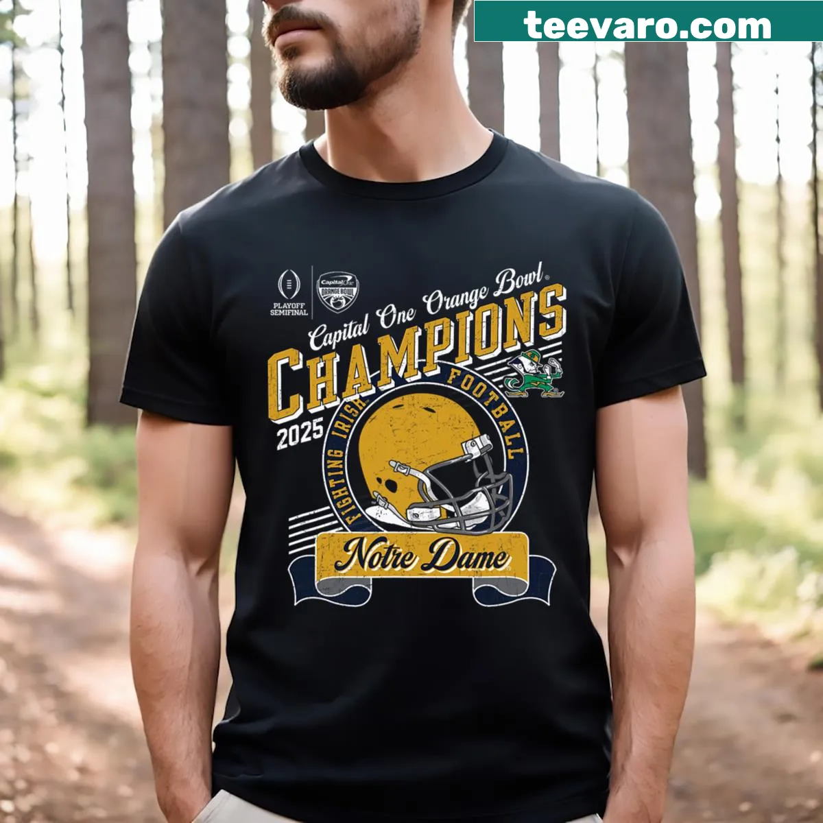 Championship graphic for Notre Dame Fighting Irish on a t-shirt — on a men's t-shirt