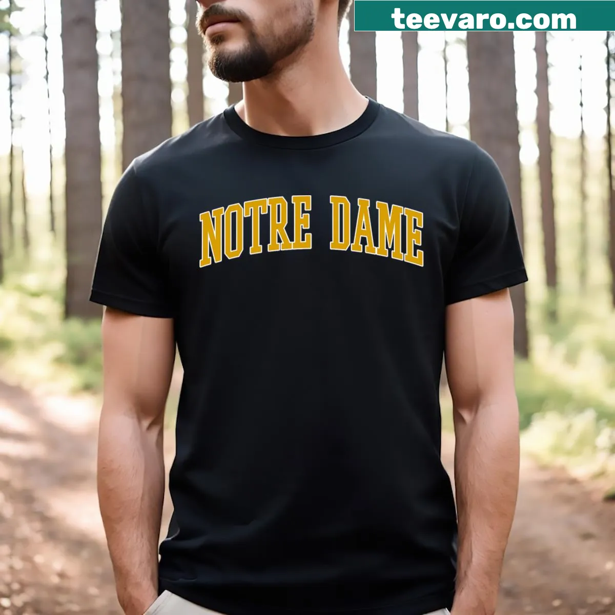 Vintage Notre Dame patriotic T-shirt with distressed logo — on a men's t-shirt
