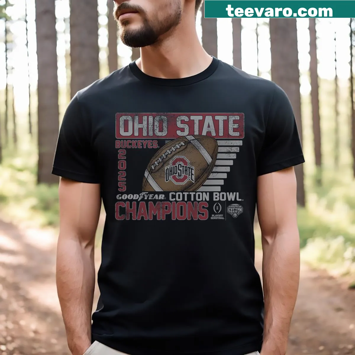 Retro black Ohio State Buckeyes Cotton Bowl Champs T-shirt — on a men's t-shirt