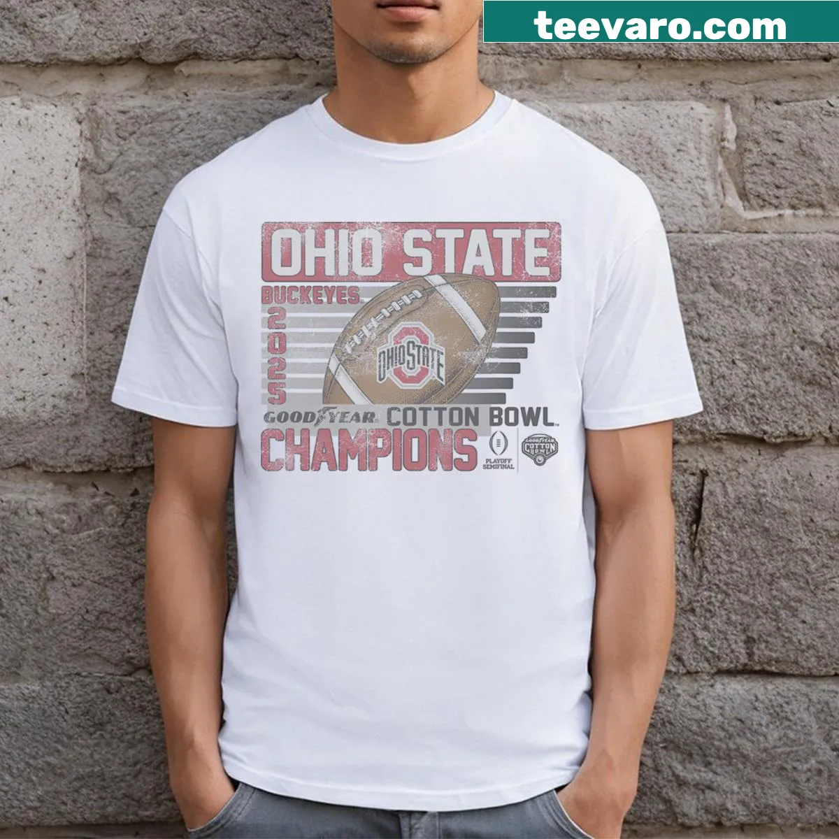 Retro gray Ohio State Buckeyes Cotton Bowl Champs T-shirt — on a men's t-shirt
