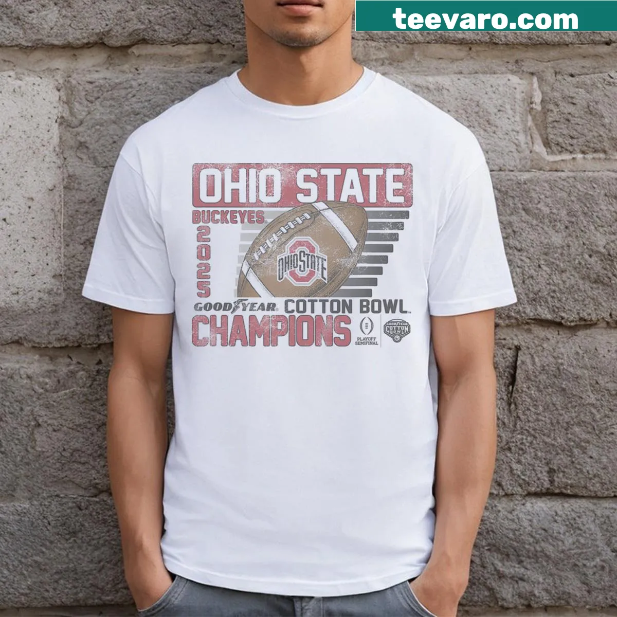 Retro Ohio State Buckeyes Cotton Bowl Champs T-shirt with logo — on a men's t-shirt