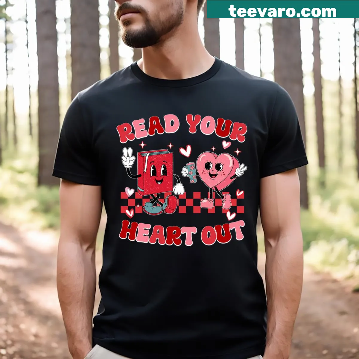Teacher Valentine's Day shirt with book-themed design and humorous text — on a men's t-shirt