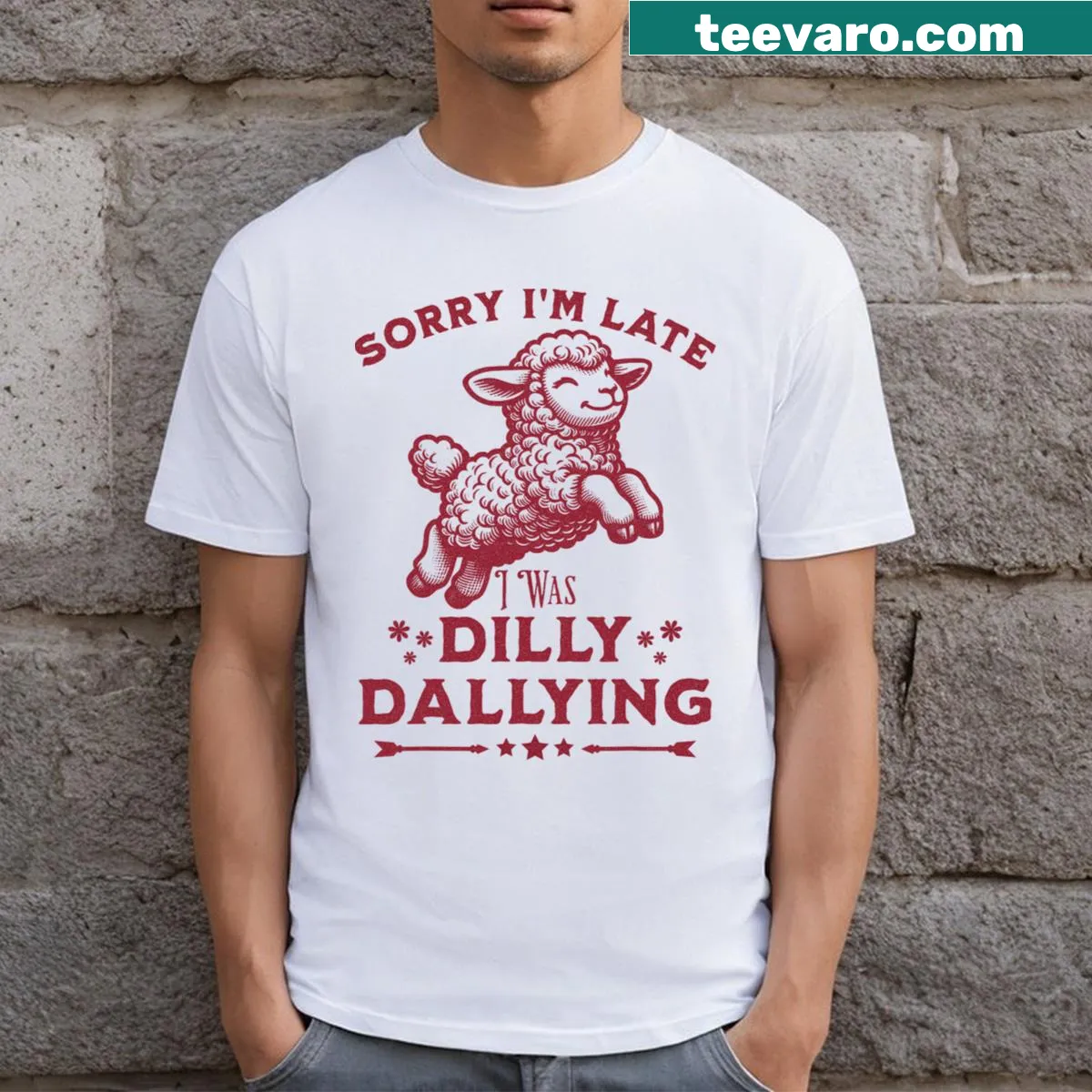 Cartoon lamb with a funny saying for a kids T-shirt — on a men's t-shirt