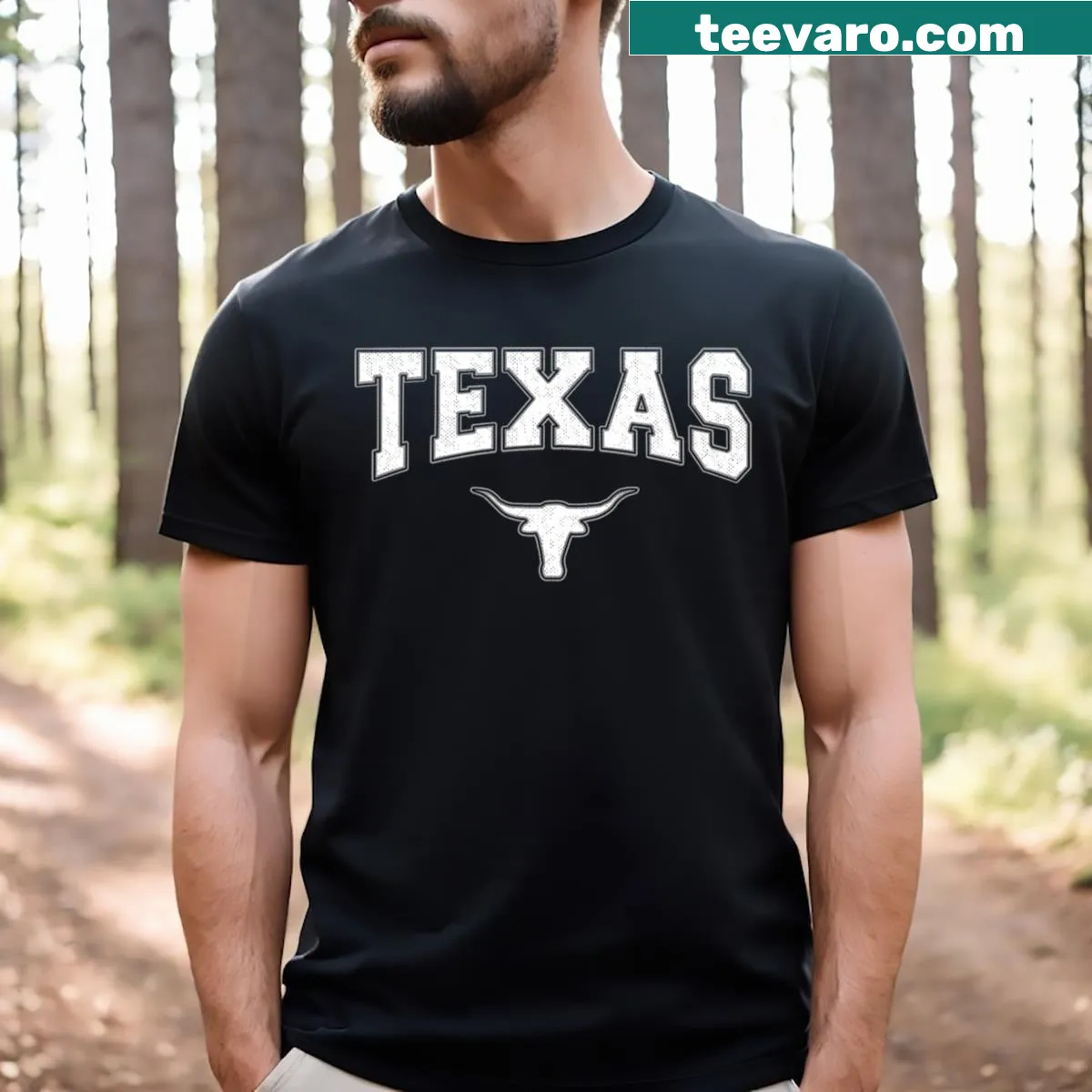 Family-friendly Texas t-shirt with 'Texas' text. — on a men's t-shirt
