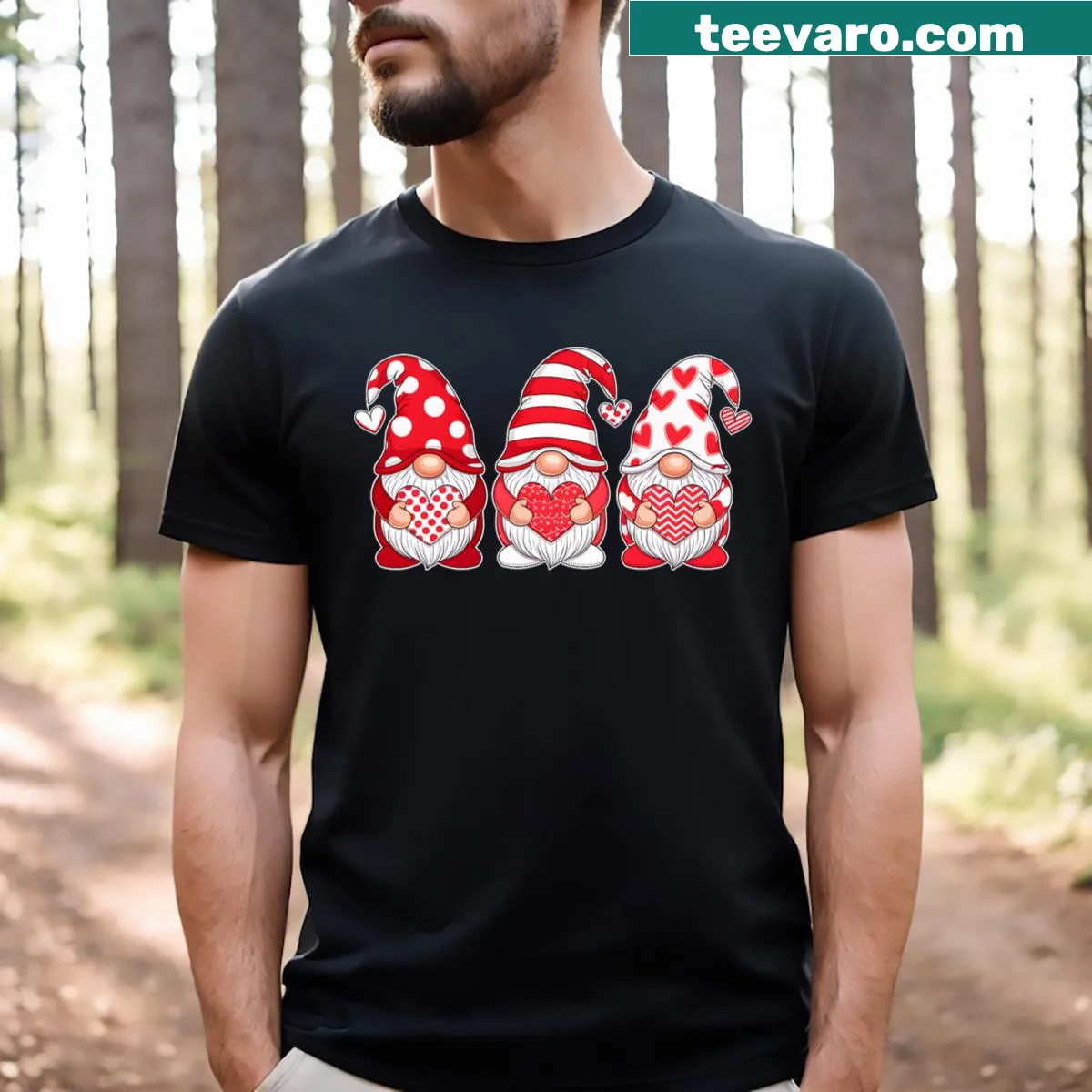 Cartoon gnomes holding a heart for Valentine's Day kids t-shirt — on a men's t-shirt