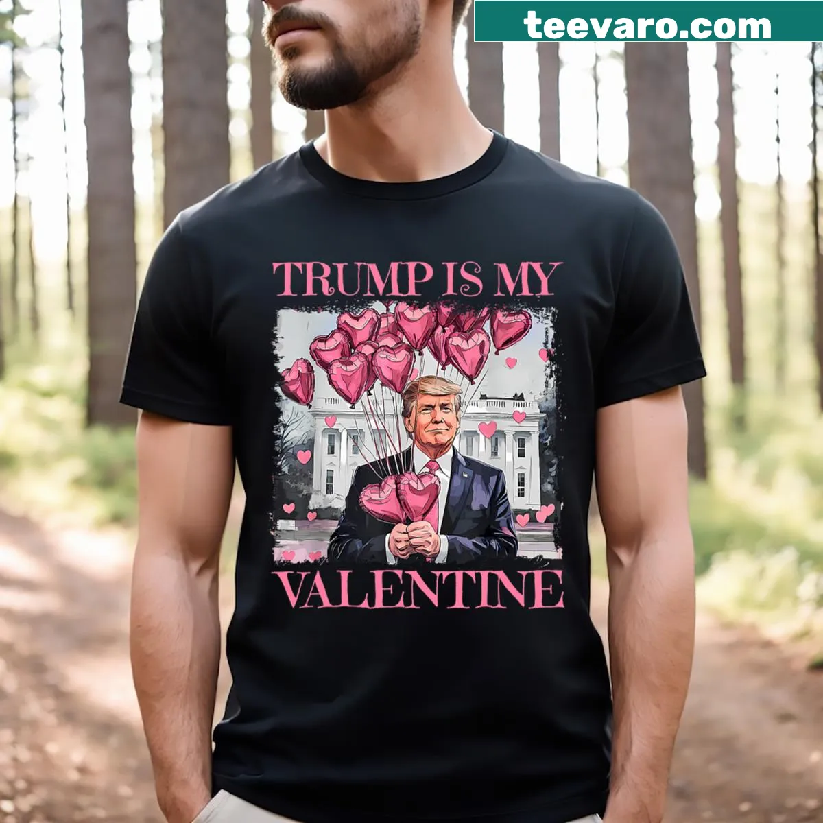Funny Valentine's Day t-shirt with 'Trump Is My Valentine' text design — on a men's t-shirt